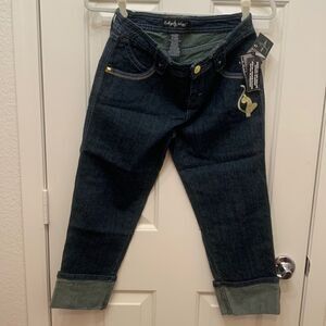 Baby Phat Girlz 10 Rolled Leg Gold Embroider And Hardware 5 Pockets Rami Cotton